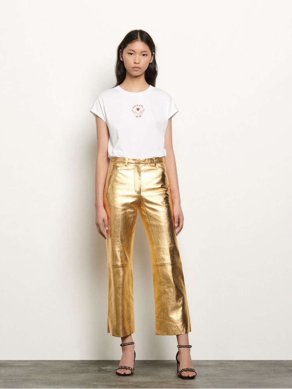 NWT Sandro Metallic Gold Cropped kick-flare Pants - size FR 36‎ (U.S. 4)